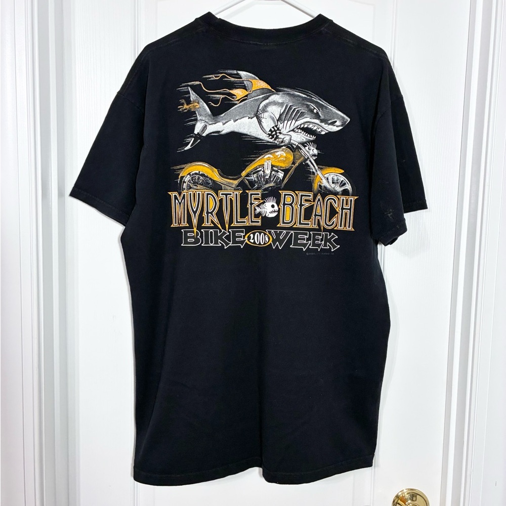 Y2K Myrtle Beach Bike Week 2008 Motorcycle Shark Graphic Tee Black Men’s XL